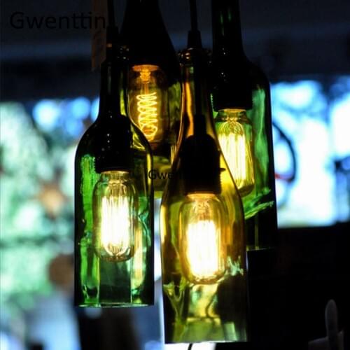 Loft Industrial Glass Wine Bottle Pendant Lights Led Vintage Hanging Lamp Bedroom Restaurant Bar Home Decor Luminaire Fixtures