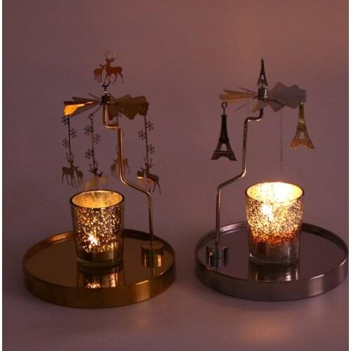 Snowflake Deer Fairy Rotating Candlestick Tealight Candle Holder Tray Romantic