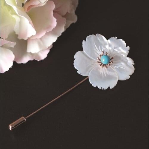 S925 sterling silver flower brooch simple corsage female turquoise shell flower pin pin personalized cherry blossom collar pin