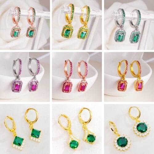 22 Styles Green Cubic Zirconia Crystal Hoop Earrings for Women Young Girl Gift Fashion Jewelry