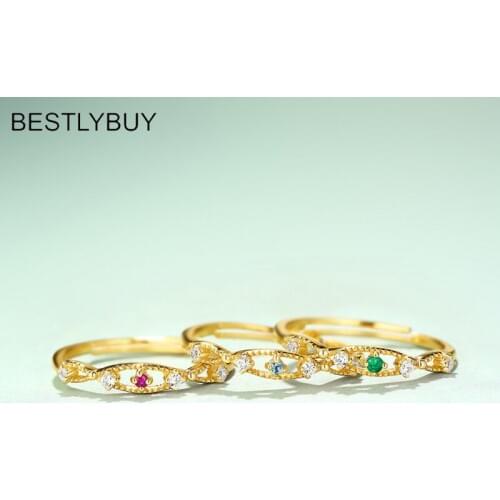 BESTLYBUY Women 925 Sterling Silver Ring 1.5*1.5mm Emeralds ring, Topazs, Rubys Ring For Women 925 Silver Jewelry