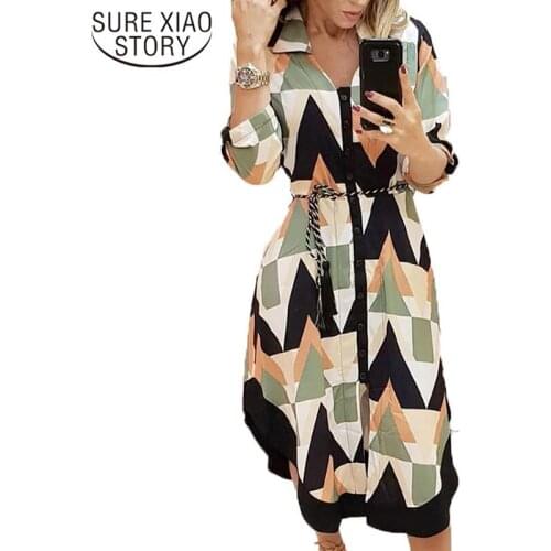 Women Stripe Print Shirt Dress V-Neck Single Breasted Full Sleeve Patchwork Long Blouses Summer Stylish Office Lady Casual 17305