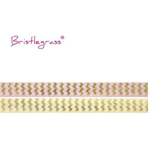 BRISTLEGRASS 100 Yard by Roll 5/8" 15mm Gold Chevron Foil Print Foldover Elastic FOE Spandex Band Hair Tie Tutu Dress DIY Sewing