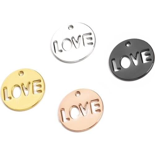 14*0.8mm Plating Multicolor Single Hole Hollow LOVE Disc Earring Necklace Pendant Charm Jewelry Accessories