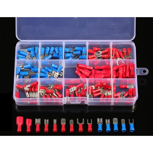 140Pcs/Box Assorted Insulated Terminals Crimp Electrical Wire Cable Connector Kit Spade Set with Storage Box