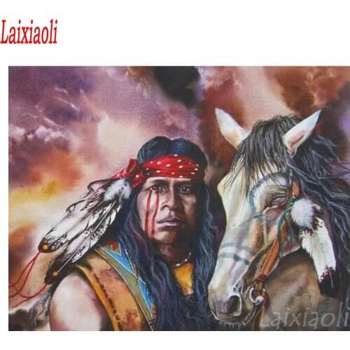 Diamond Painting Indian man Cross Stitch Diamond rhinestone Embroidery Native warrior horse Full diamond rhinestones Home Decor
