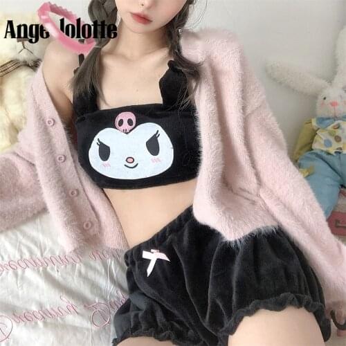 Anime Cosplay Kwaii Woman Girl Fuzzy Anime Long Ear Bunny Bra Cartoon Underwear Fluffy Pajamas Velvet Tube Top And Panties Set