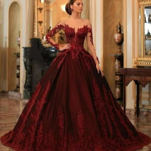 Arabic Burgundy Ball Gowns Prom Dresses Plus Size 2021 Long Sleeves Evening Formal Dress Long Vestidos De Fiesta De Noche Robe