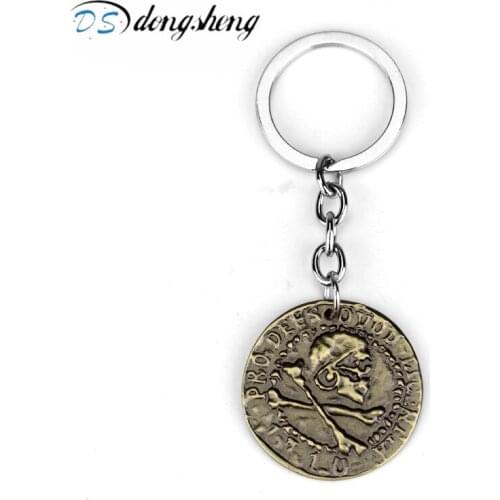 Dongsheng Uncharted 4 Metrl Alloy Keychain Mysterious Sea Area Key Ring Holder Skull Retro Coin Key Pendant For Fans Jewelry