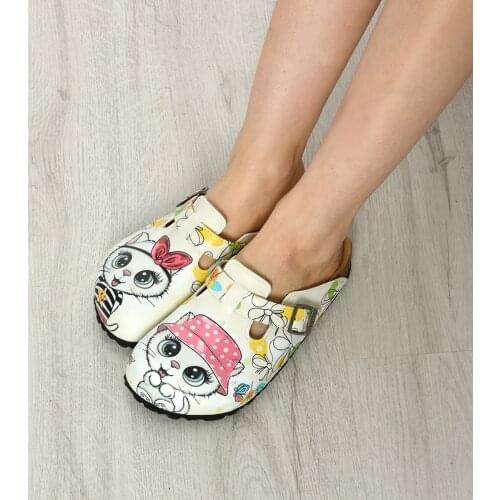 Digital Edition Cute cat design women indoor sabo slippers with pink hat New Season Casual Sandals Soft Soled Woman Kids Shoes