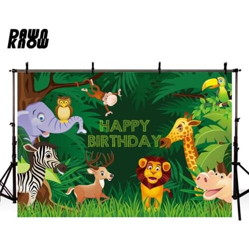 DAWNKNOW Cartoon Zoo Photography Background Photocall Forest Baby Happy Birthday Party Backdrop Children Photo Studio lv2649