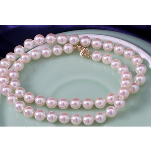 Elegan8.5-9mm AKOYA white round pearl necklace 18inch14k