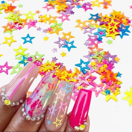 1 Pack Fluorescence Hollow Star Nail Sequins Nail Art Glitter Slices Flakes Decorations Manicure DIY Accessoires 839NS00301