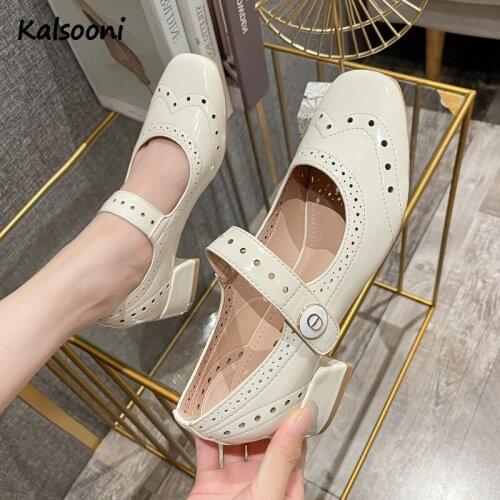 Kalsooni 2021 New Mary Janes Shoes Square Toe Low Heel Office Shoes