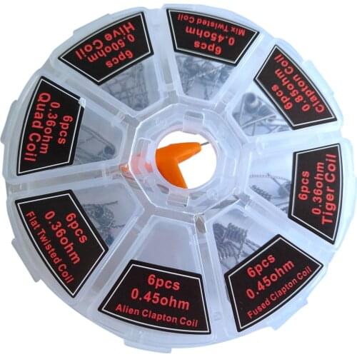 8 in 1 Coil platte twisted Mix twisted Fused clapton Alien Clapton Premade Coil + t-type screwdriver + cleaning brush tool parts