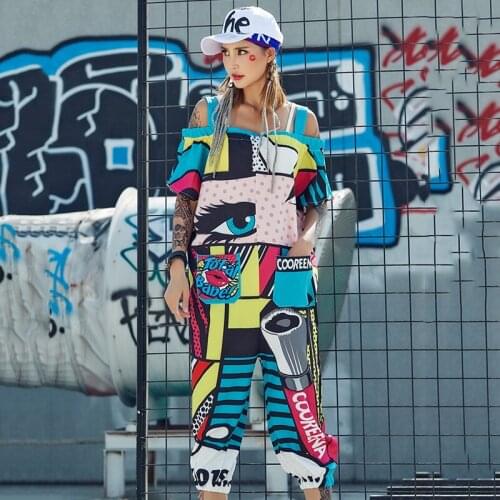 Hip Hop Costume Personalized Cartoon Strapless Jumpsuit Women Rave Outfit Adults Jazz Street Dance Clothing Nightclub Dj DT907