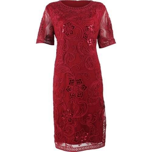 BGW HT5203 Red Short Sleeves Lace Women Party Dresses Sequined Cocktail Dresses Real Pictures 2020 New Women Dress