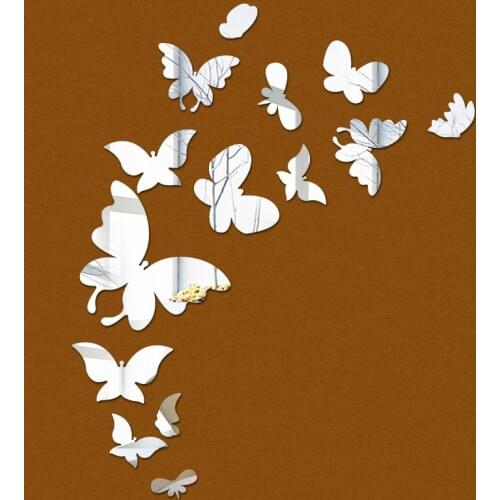 Hot new design home decoration mirror surface stickers diy fashion modern wall decal Butterfly geometric still life sticker