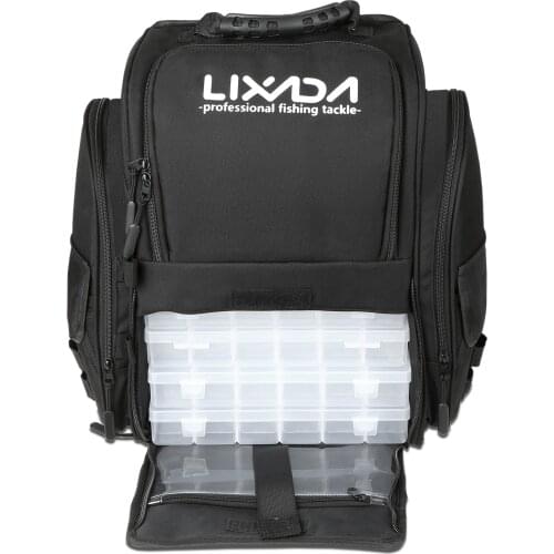 Lixada Fishing Backpack with 4 Trays Large Tackle Storage Bag with Rain Cover Outdoor Shoulder Backpack Waterproof Fishing Bag