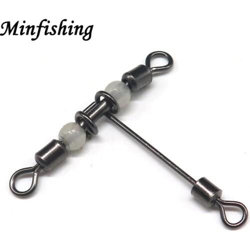 Minfishing 10pcs/lot Luminous Fishing Swivels Cross-line Rolling Swivel Two Beads Snap Swivels Fishing