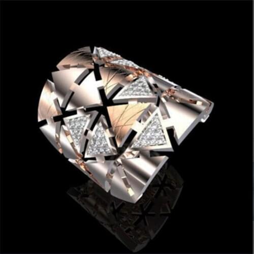 Trendy Rose Gold Two-Tone Geometric Triangle Womens Ring For Party Engagement Wedding Jewelry 2020 Copper Accessories Size 6-10