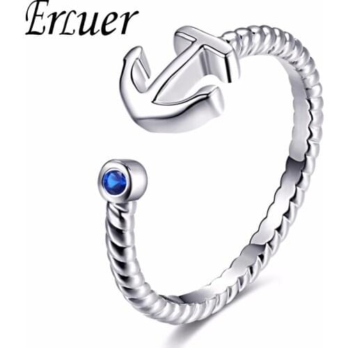 Trendy Light Blue Stone Anchor rings for women Open Finger plating wedding Cubic Zirconia Ring lover Gift fashion Jewelry