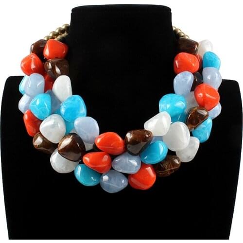 Fashion Jewelry on The Neck Double Beads Chain Resin Stones Shape Pendants Choker Neck Statement Womens Necklace for Party