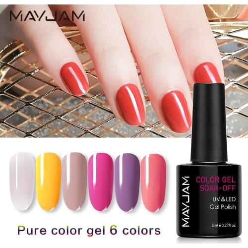 6pcs Gel Nail Polish Set Pure Colors Semi Permanent 8ml Gel Varnish Base Top Coat UV Gel Varnish Soak Off Nail Art Nail Lacquer