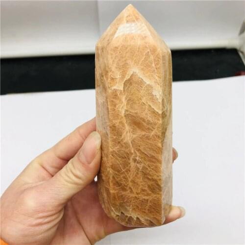 Natural yellow moonstone quartz crystal stick, decorated with Reiki healing gift