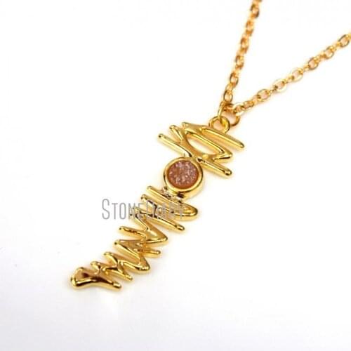 10Pcs Necklaces Titanium Peach Round Shape Druzy Crystal Gold Plating Lightning Chains Necklaces Outlet 18inch-32inch NM12465