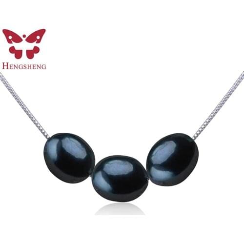 HENGSHENG 2020 New Black Natural Pearl Necklace 7-8mm Rice Round Freshwater Pearl 925 Sterling Silver Fine Jewelry For Women