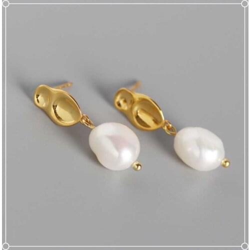 New Arrival Real 925 Sterling Silver Stud Earrings For Women Statement Korean Freshwater Pearl Gold Earring Party Gifts Jewelry