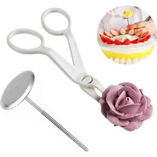 2Pcs/set Piping Flower Scissors Nail Safety Rose Decor Lifter Fondant Cake Decorating Tray Cream Transfer Baking Pastry Tools
