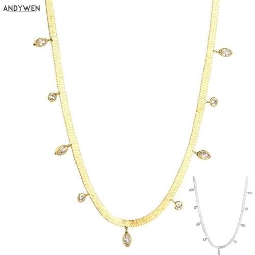 ANDYWEN 925 Sterling Silver Gold Chain Necklace Choker 2021 Ovals Zircon Crystal Luxury Fashion Jewels Rock Punk Gift Party