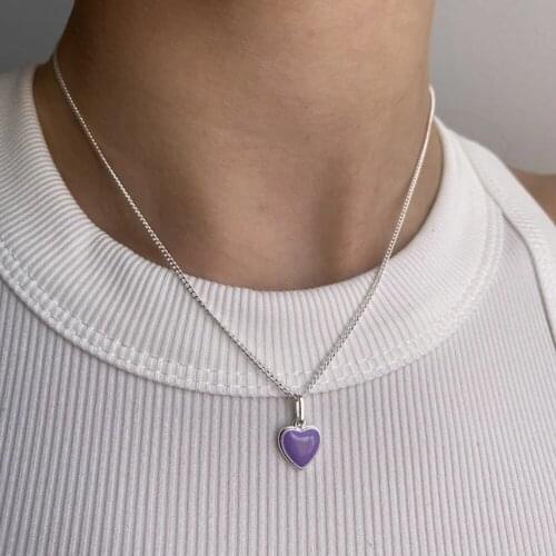 Enamel heart necklaces for women green purple espresso color cute necklaces for teenage egirls simple trendy summer wholesale