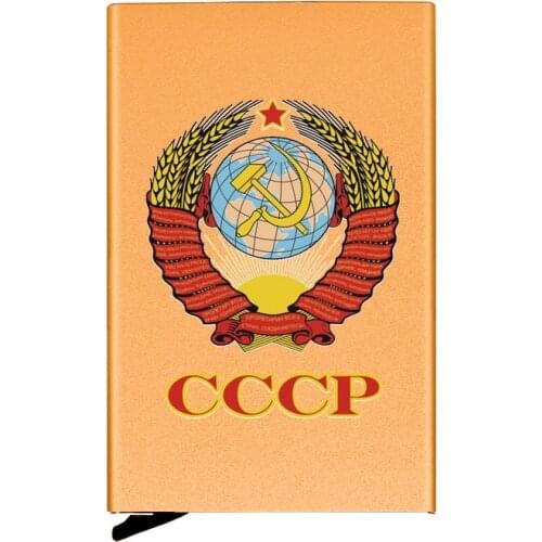 Personalized Metal Credit Card Holder Classic Soviet Sickle Hammer CCCP Printing Travel ID Cardholder Case Rfid Wallet