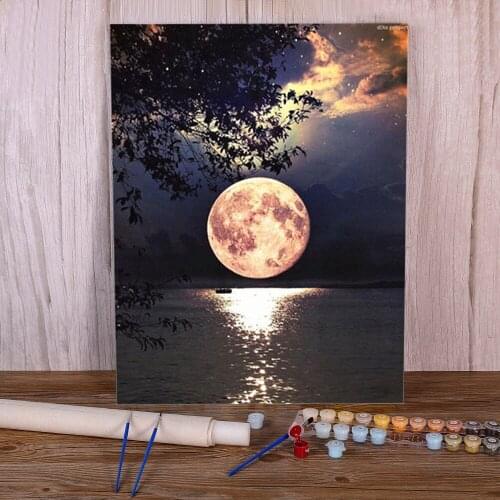 Landscape Moon Paint By Numbers Complete Kit Acrylic Paints 40*50 Paiting By Numbers Decorative Paintings Children Art