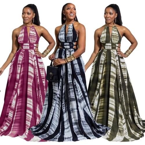 African Dresses for Women 2021New Summer Beach Dress Women Sexy Halter Neck Backless Print Sleeveless Beach Femme Sundress