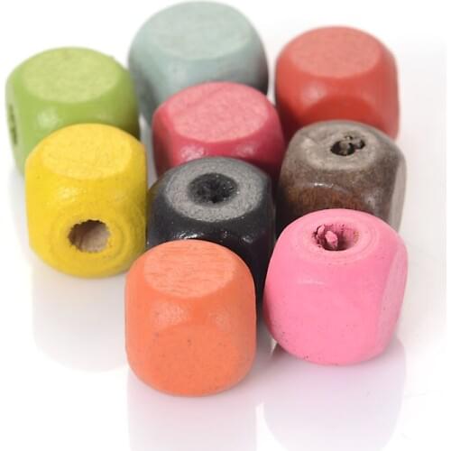 Random Mixed Color 12MM/16MM Painted Colorful Wood Square Beads For Diy Jewelry Making Accessories