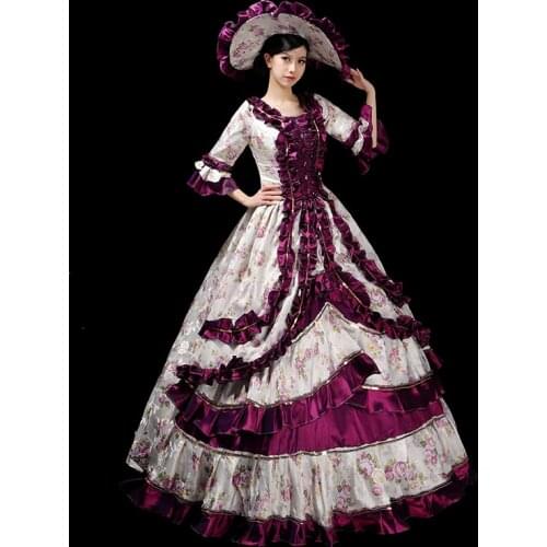 S-XXXL Vintage Royal Court Stage Costume Medieval Renaissance Victorian Ball Gown Dress With Hat