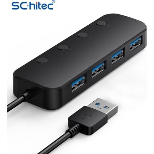Schitec USB 3.0 HUB Ultra-thin 4-port High Speed Indicator Light USB Hub For Multi-device Computer Laptop Desktop PC Adapter HUB