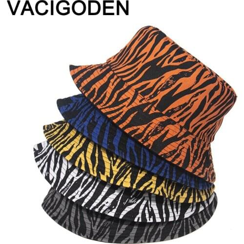 VACIGODEN Women Fashion Reversible Zebra Grain Printed Bucket Hat Sunbonnet Man Fedoras Outdoor Chapeau Fisherman Caps Gorros