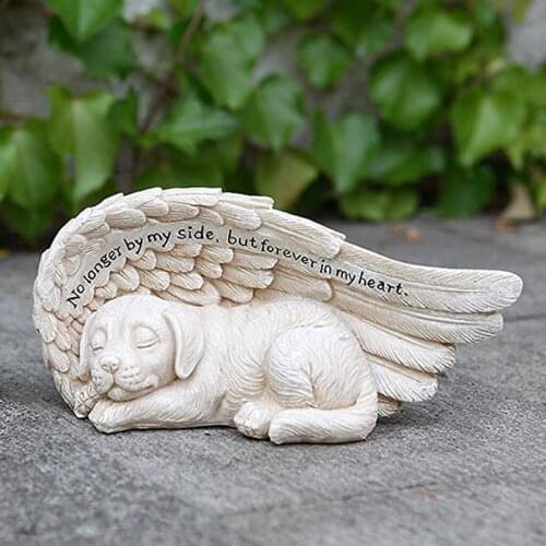 Pet Statue Sleeping Dog with Wing Figurine Indoor Home Outdoor Garden Decor