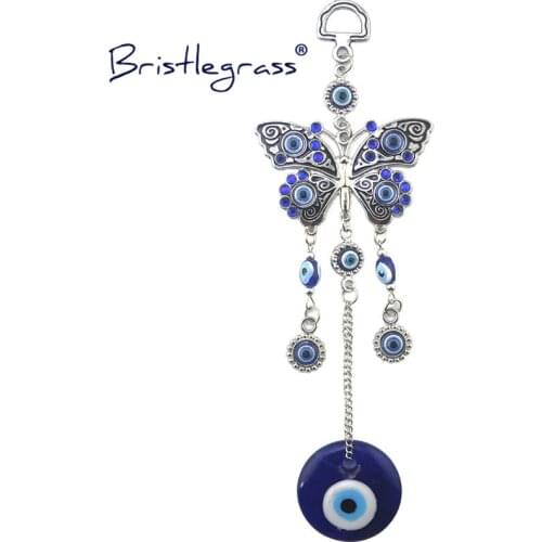 BRISTLEGRASS Turkish Blue Evil Eye Butterfly Amulet Lucky Charm Car Wall Hanging Pendant Pendulum Blessing Protection Gift Decor