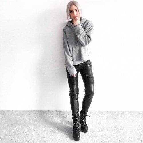 Melody 2021 Fashion Women Stretch Faux PU Leather Pants Zipper Punk Rock Pencil Trousers Female Zipper Locomotive Pants