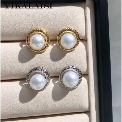 YIKALAISI 10-11mm Oblate Natural Freshwater Pearl Earrings For Women 925 Sterling Silver Earrings Jewelry New Wholesales