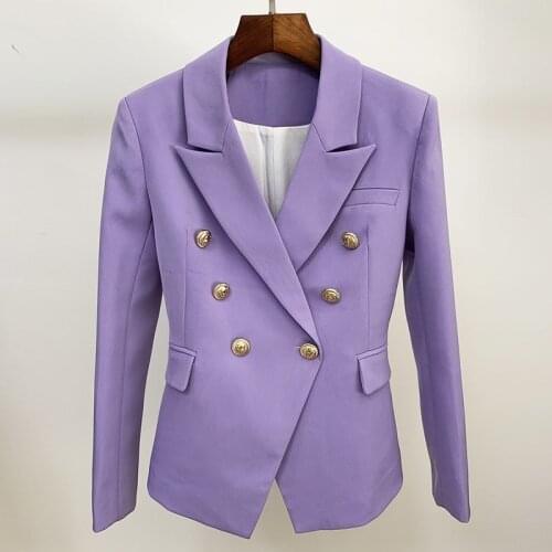 Ladies double breasted blazer purple 2020 new autumn and winter high-end temperament ladies jacket small suit office
