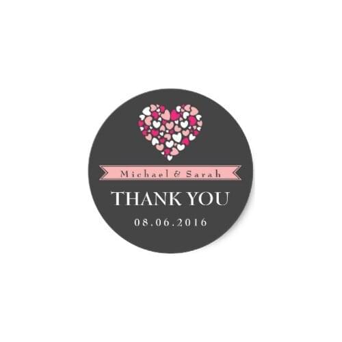 3.8cm Pink and Gray Love Wedding Thank You Sticker