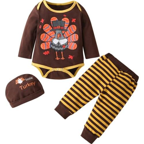 2021 Winter Bodysuit for Newborns Long Sleeves Baby Suits+Pants Hats 3Pcs Cotton Babies Clothes Thanksgiving