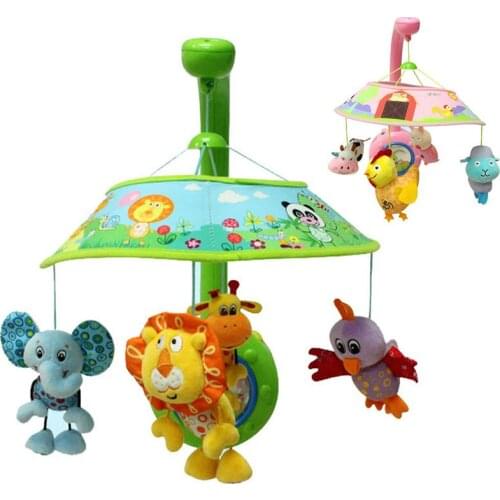 35cm Baby Pram Crib Hanging Toys Infant Kids Cute Cartoon Animal Music Rattle Early Education Plush Toys Mobile Phone Straps